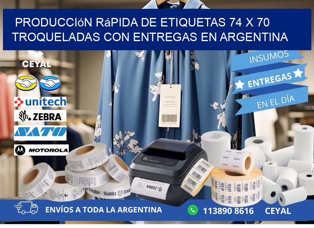 Producción rápida de etiquetas 74 x 70 troqueladas con entregas en Argentina
