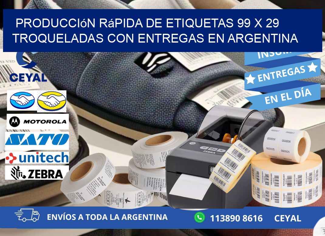 Producción rápida de etiquetas 99 x 29 troqueladas con entregas en Argentina