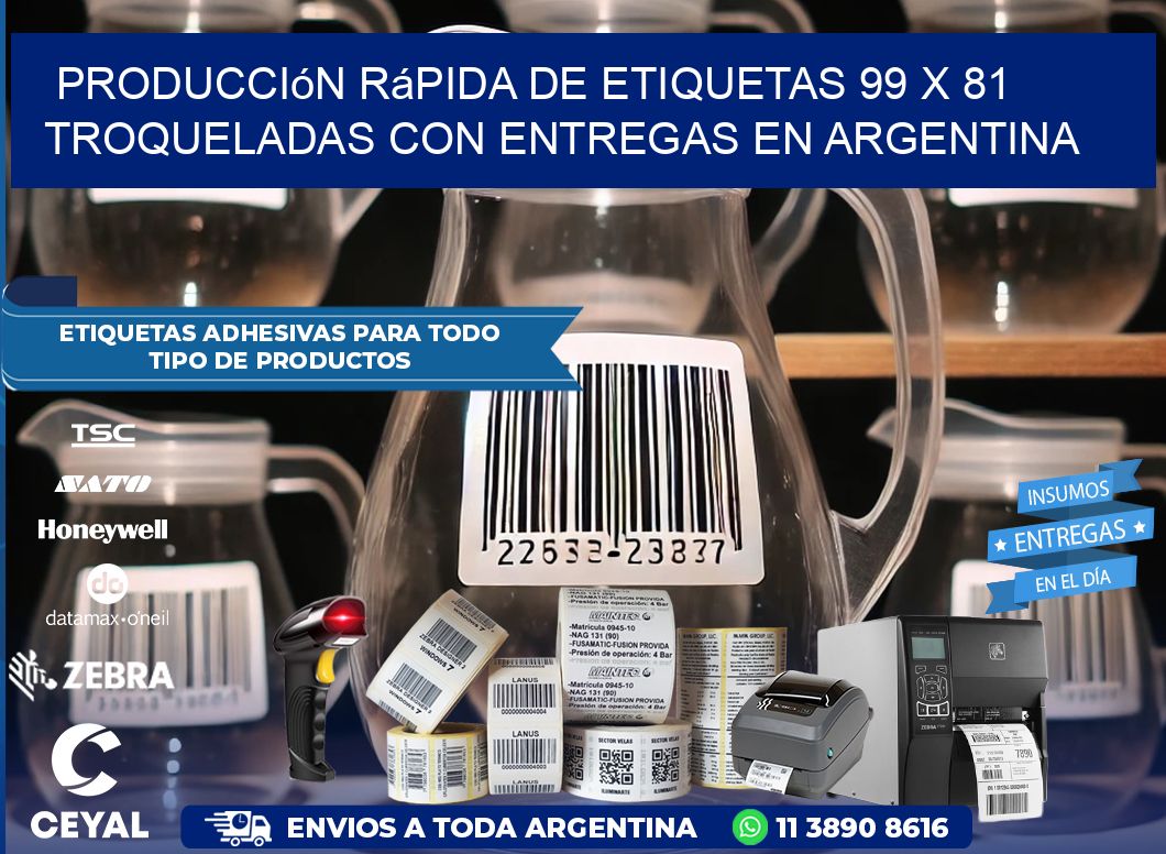 Producción rápida de etiquetas 99 x 81 troqueladas con entregas en Argentina