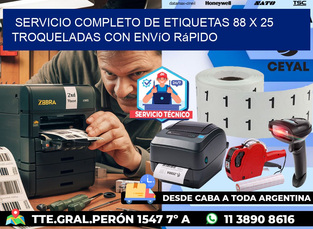 Servicio completo de etiquetas 88 x 25 troqueladas con envío rápido