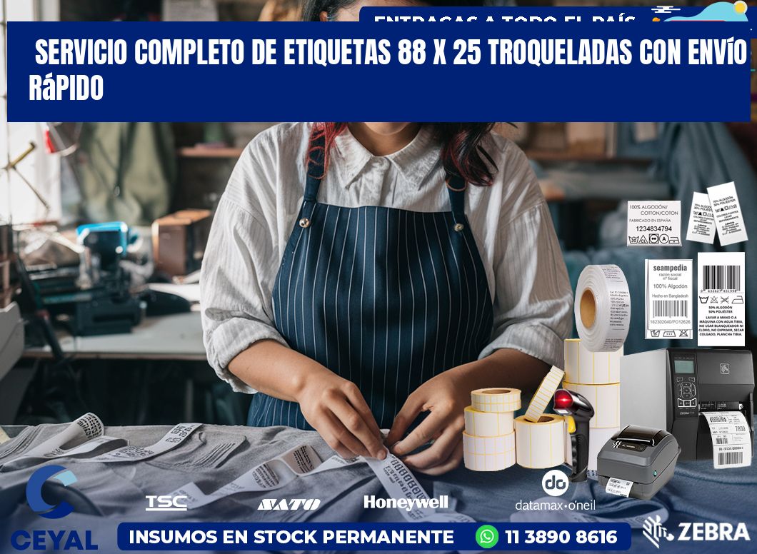 Servicio completo de etiquetas 88 x 25 troqueladas con envío rápido