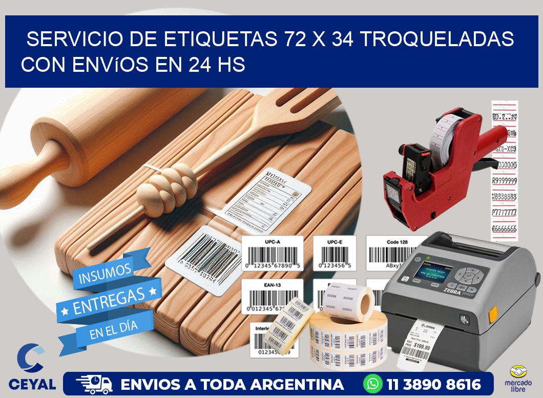 Servicio de etiquetas 72 x 34 troqueladas con envíos en 24 hs