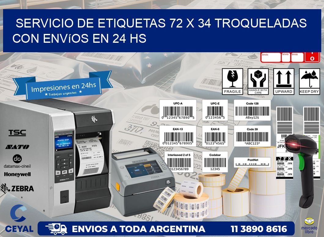 Servicio de etiquetas 72 x 34 troqueladas con envíos en 24 hs