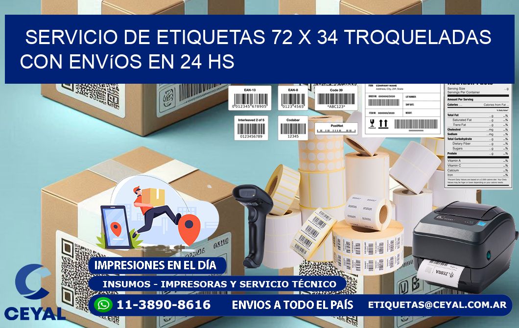 Servicio de etiquetas 72 x 34 troqueladas con envíos en 24 hs