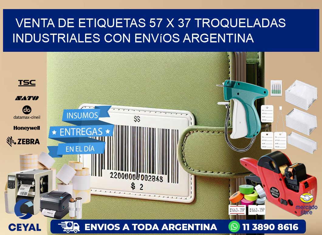Venta de etiquetas 57 x 37 troqueladas industriales con envíos Argentina