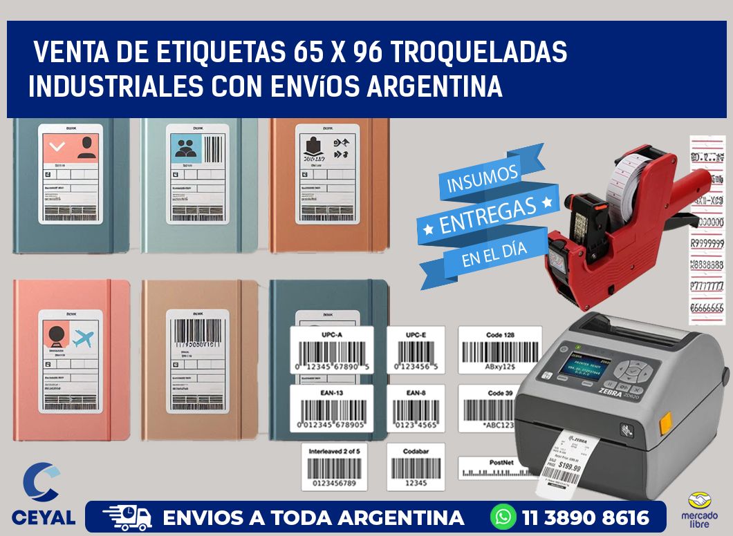 Venta de etiquetas 65 x 96 troqueladas industriales con envíos Argentina