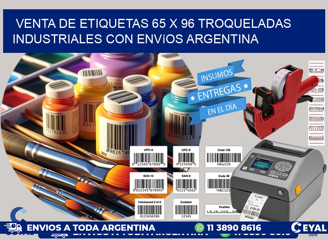 Venta de etiquetas 65 x 96 troqueladas industriales con envíos Argentina