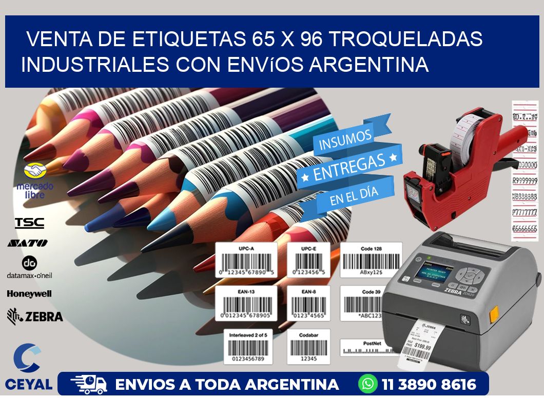 Venta de etiquetas 65 x 96 troqueladas industriales con envíos Argentina