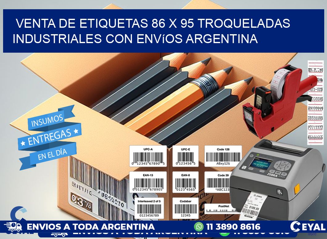 Venta de etiquetas 86 x 95 troqueladas industriales con envíos Argentina