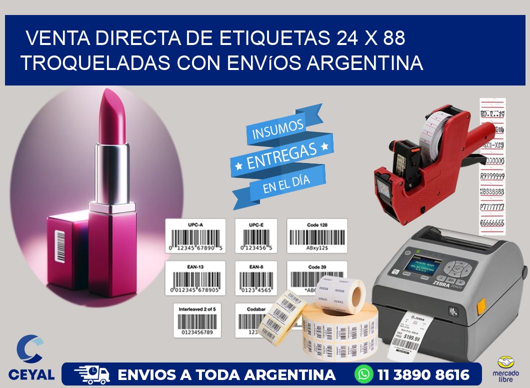 Venta directa de etiquetas 24 x 88 troqueladas con envíos Argentina