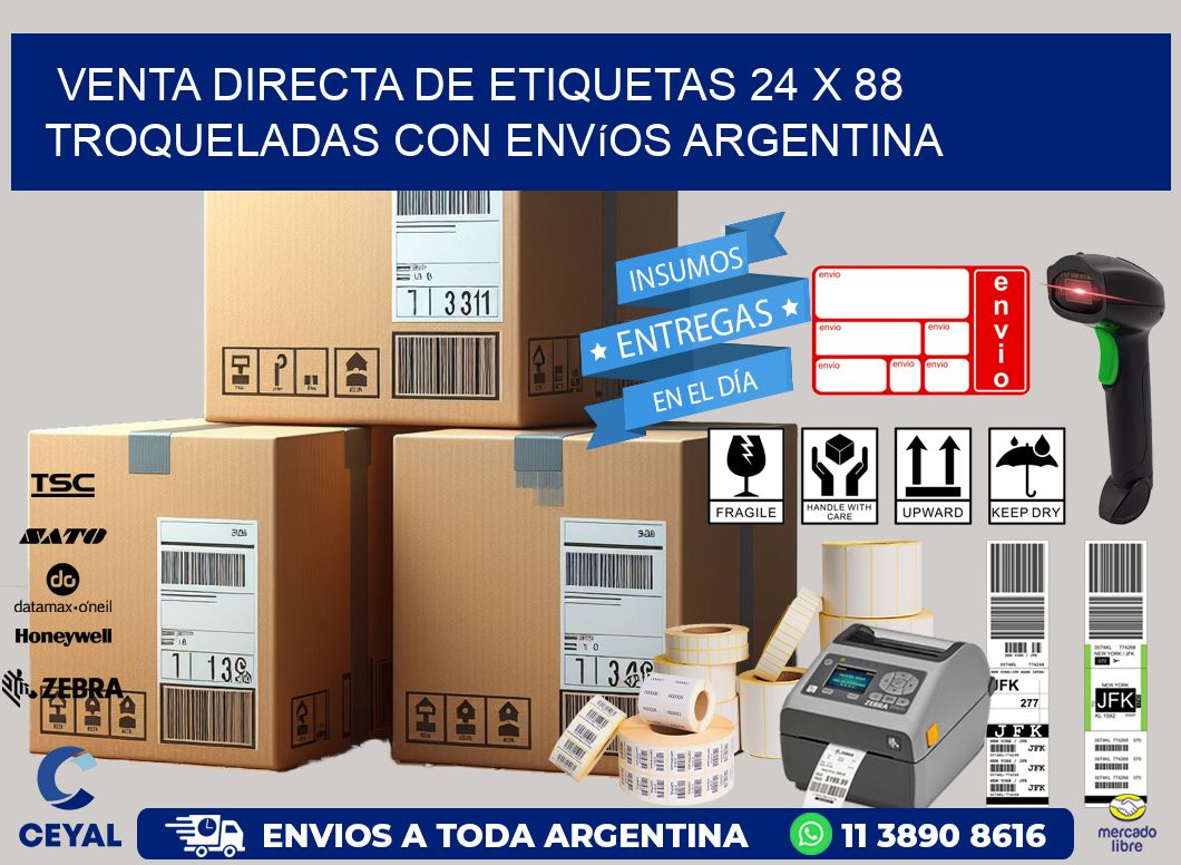 Venta directa de etiquetas 24 x 88 troqueladas con envíos Argentina