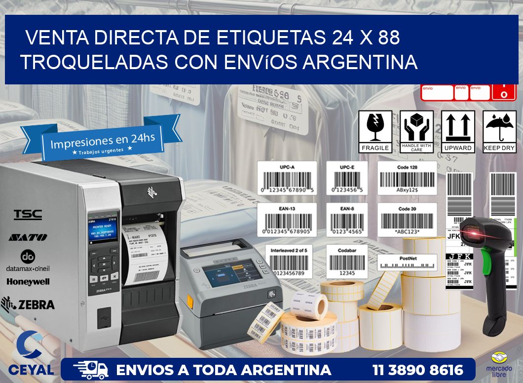 Venta directa de etiquetas 24 x 88 troqueladas con envíos Argentina