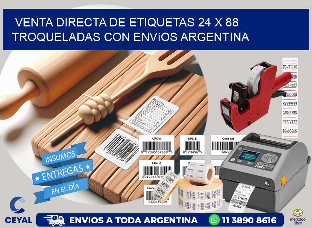 Venta directa de etiquetas 24 x 88 troqueladas con envíos Argentina
