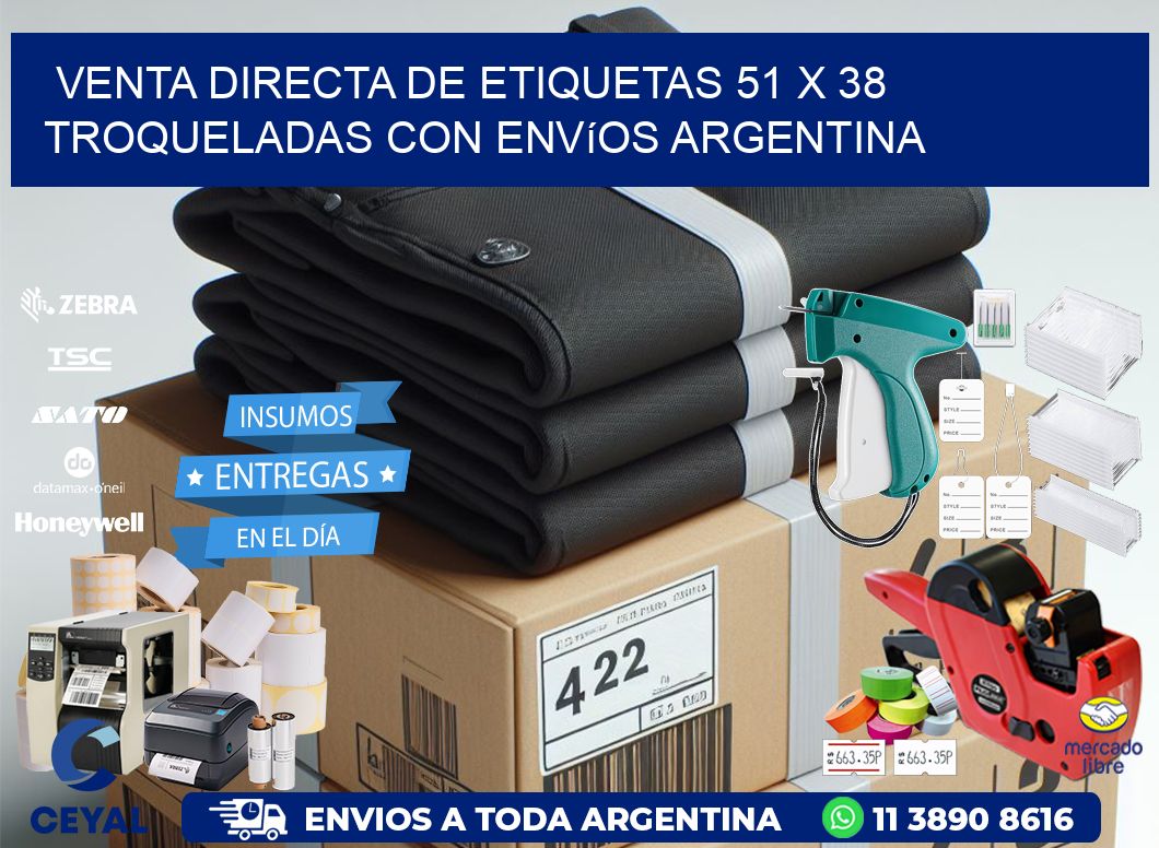 Venta directa de etiquetas 51 x 38 troqueladas con envíos Argentina