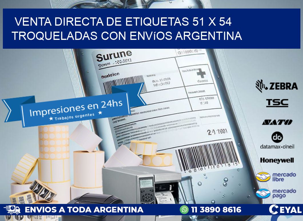 Venta directa de etiquetas 51 x 54 troqueladas con envíos Argentina