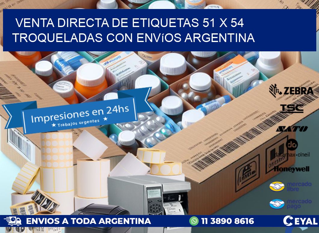 Venta directa de etiquetas 51 x 54 troqueladas con envíos Argentina
