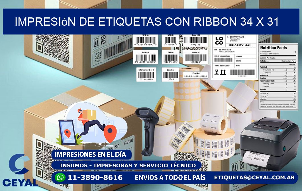 impresión de etiquetas con ribbon 34 x 31