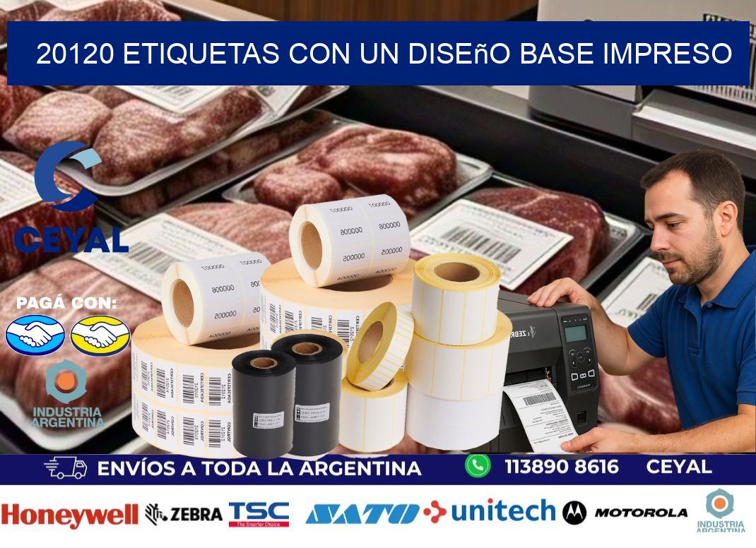 20120 etiquetas con un diseño base impreso