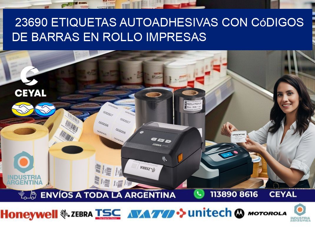 23690 Etiquetas autoadhesivas con códigos de barras en rollo impresas