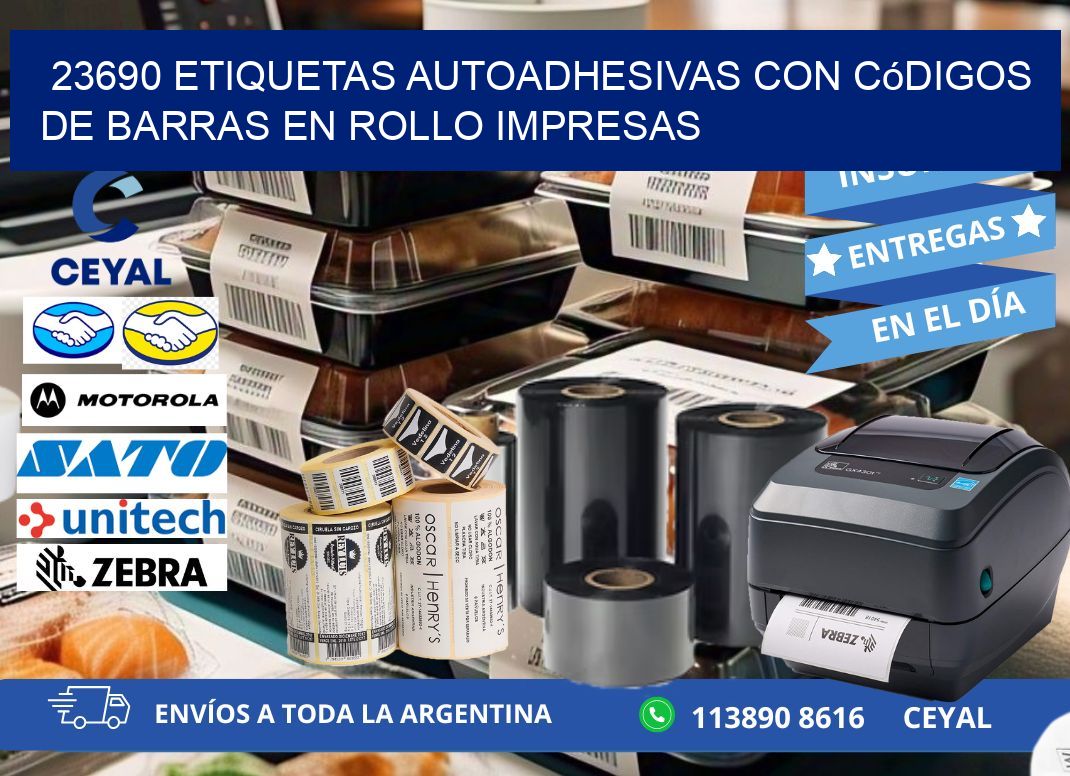 23690 Etiquetas autoadhesivas con códigos de barras en rollo impresas