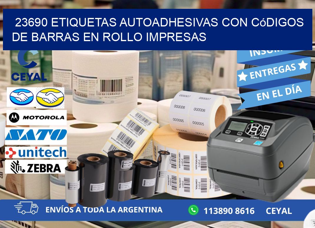 23690 Etiquetas autoadhesivas con códigos de barras en rollo impresas