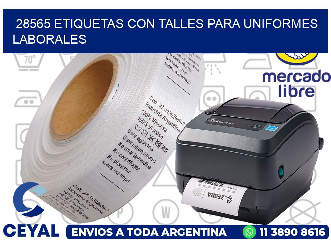 28565 etiquetas con talles para uniformes laborales