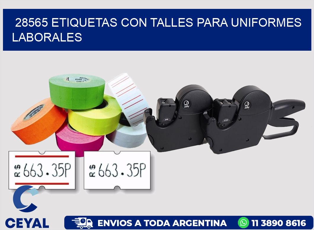 28565 etiquetas con talles para uniformes laborales