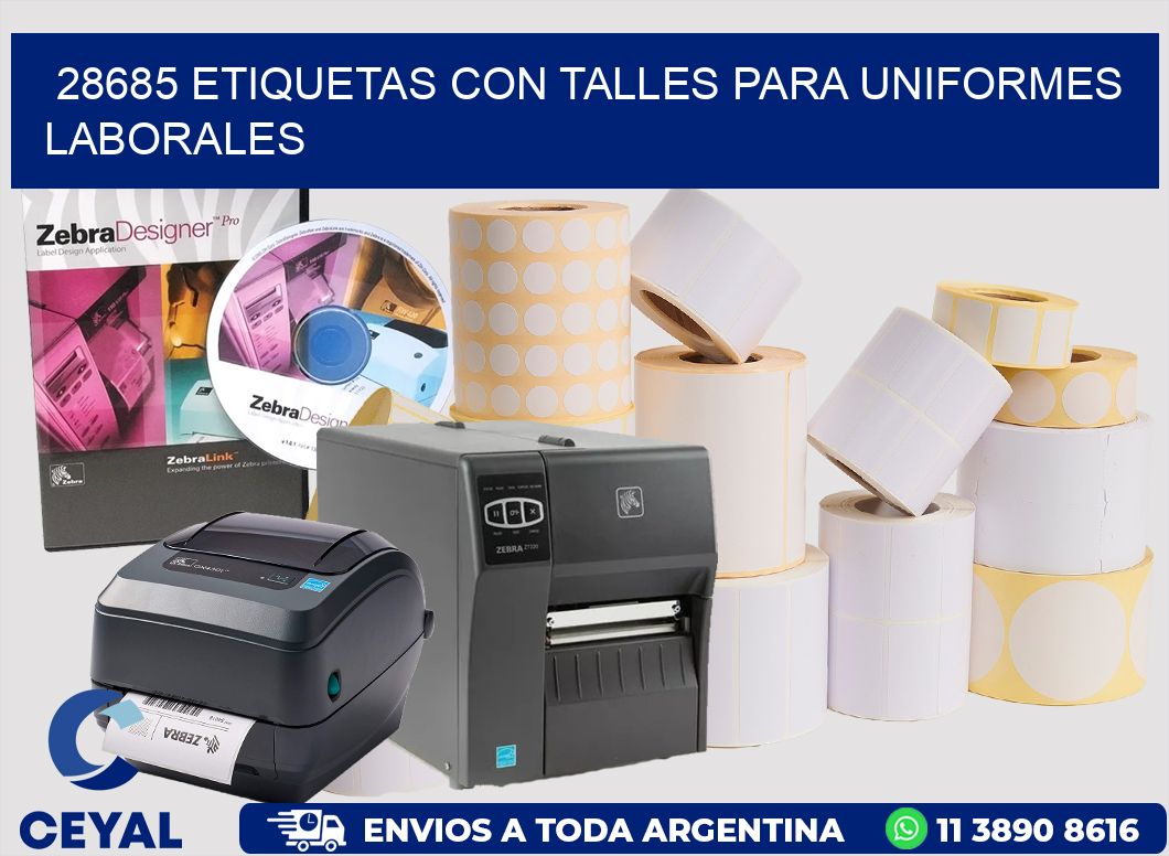 28685 etiquetas con talles para uniformes laborales