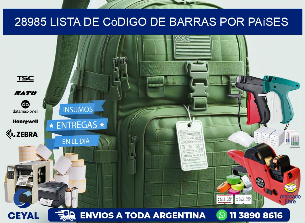 28985 Lista de código de barras por países