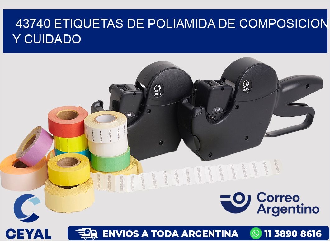 43740 etiquetas de poliamida de composicion y cuidado