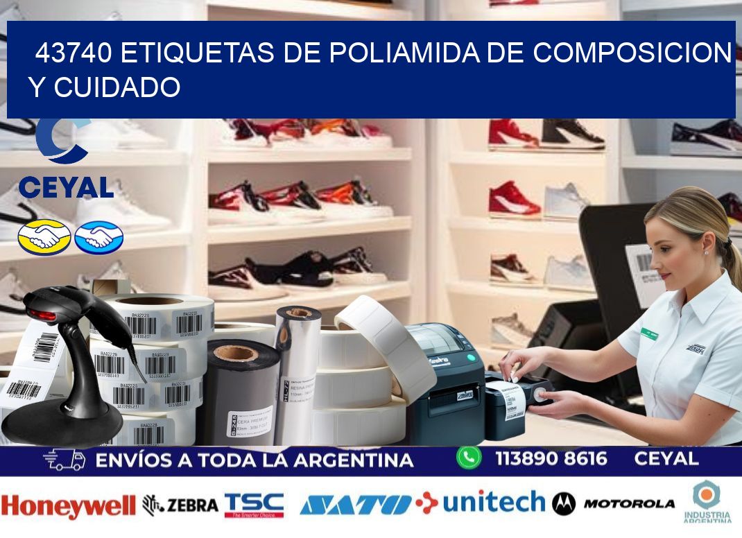 43740 etiquetas de poliamida de composicion y cuidado