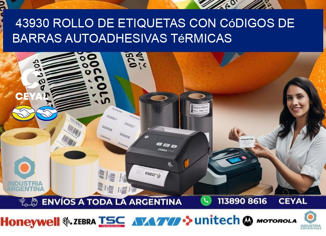 43930 Rollo de etiquetas con códigos de barras autoadhesivas térmicas