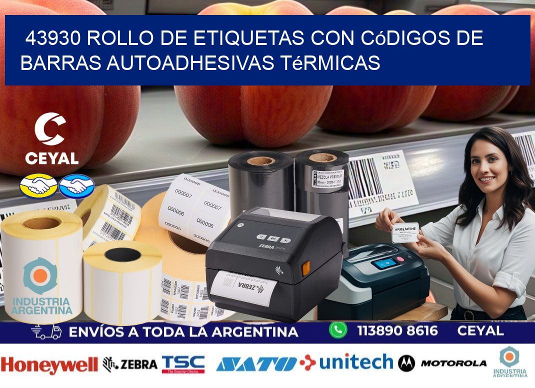43930 Rollo de etiquetas con códigos de barras autoadhesivas térmicas