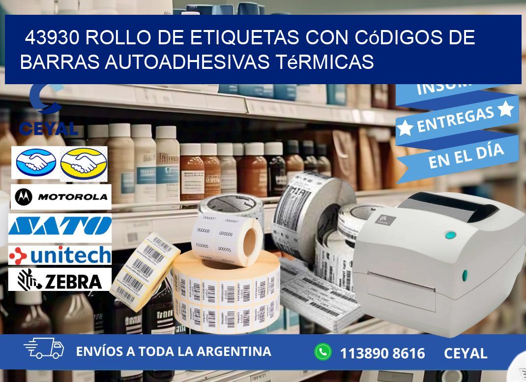 43930 Rollo de etiquetas con códigos de barras autoadhesivas térmicas
