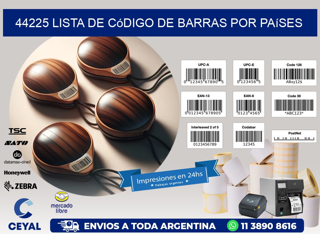 44225 Lista de código de barras por países