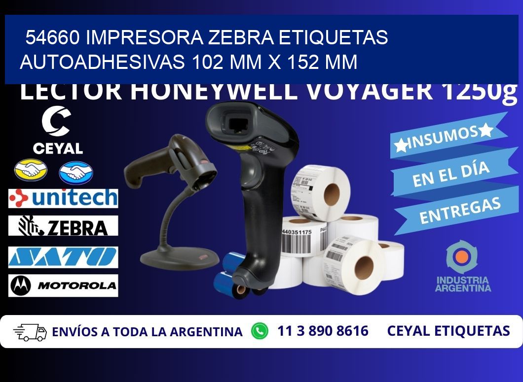 54660 impresora zebra etiquetas autoadhesivas 102 mm x 152 mm