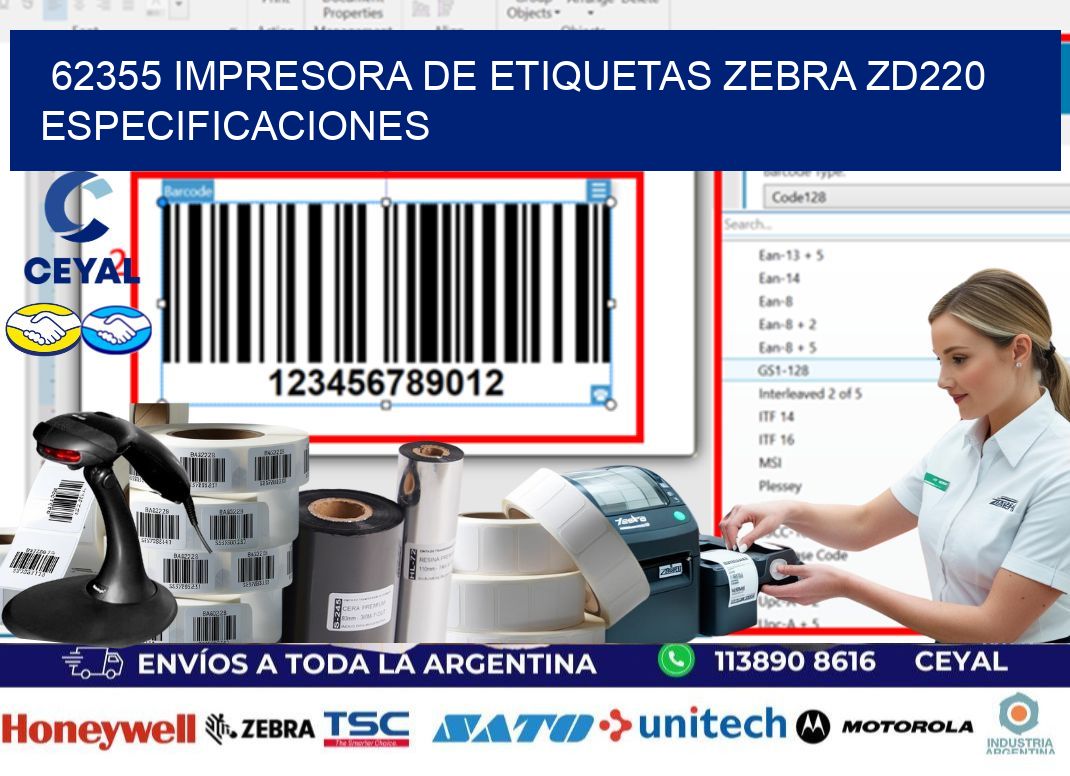 62355 impresora de etiquetas Zebra ZD220 especificaciones