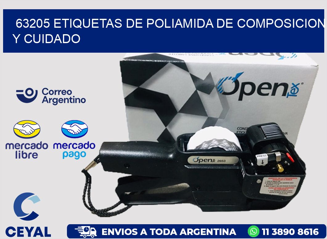 63205 etiquetas de poliamida de composicion y cuidado