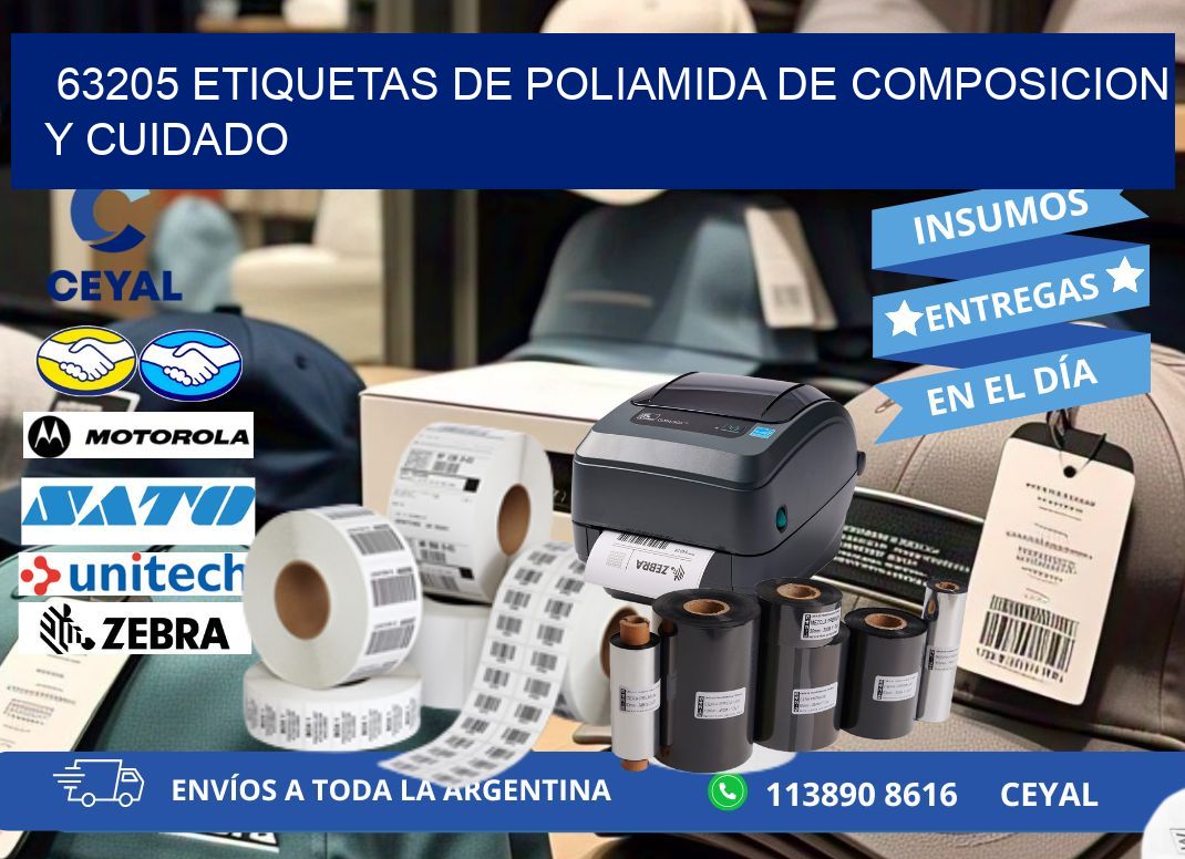 63205 etiquetas de poliamida de composicion y cuidado