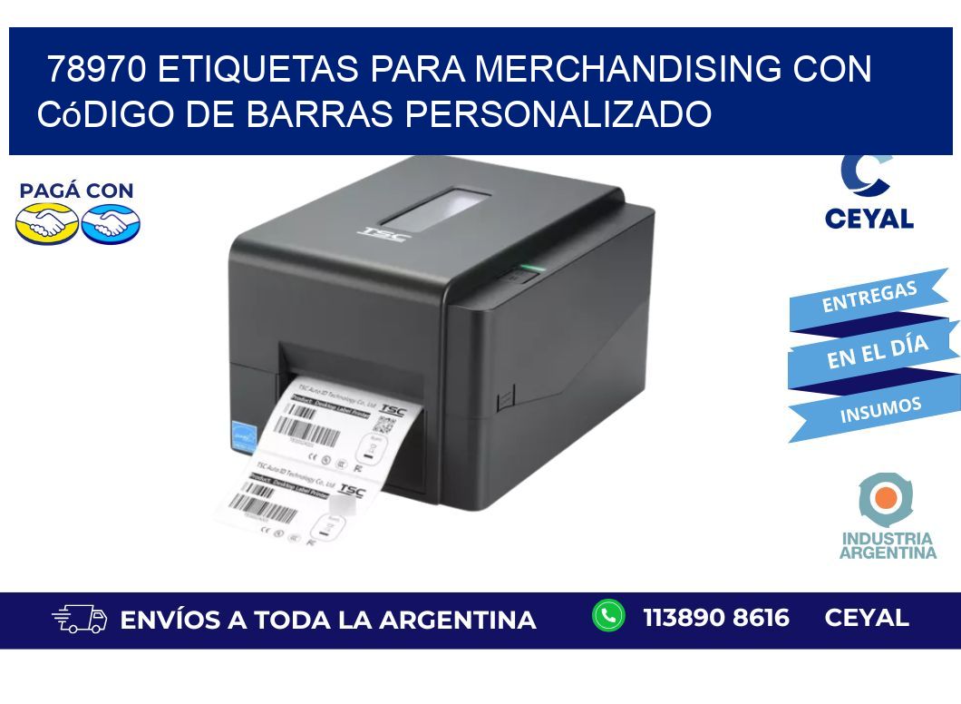 78970 etiquetas para merchandising con código de barras personalizado