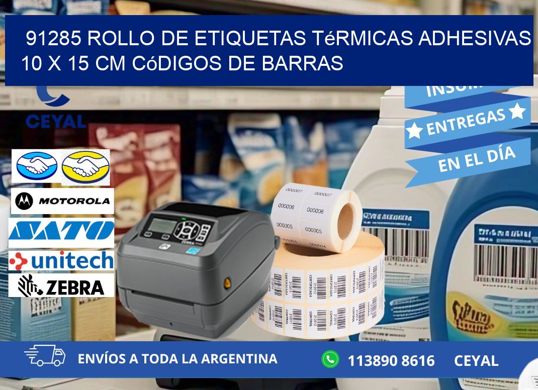 91285 Rollo de Etiquetas Térmicas Adhesivas 10 x 15 cm Códigos de Barras