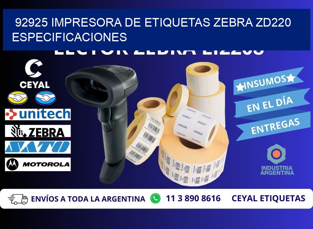 92925 impresora de etiquetas Zebra ZD220 especificaciones