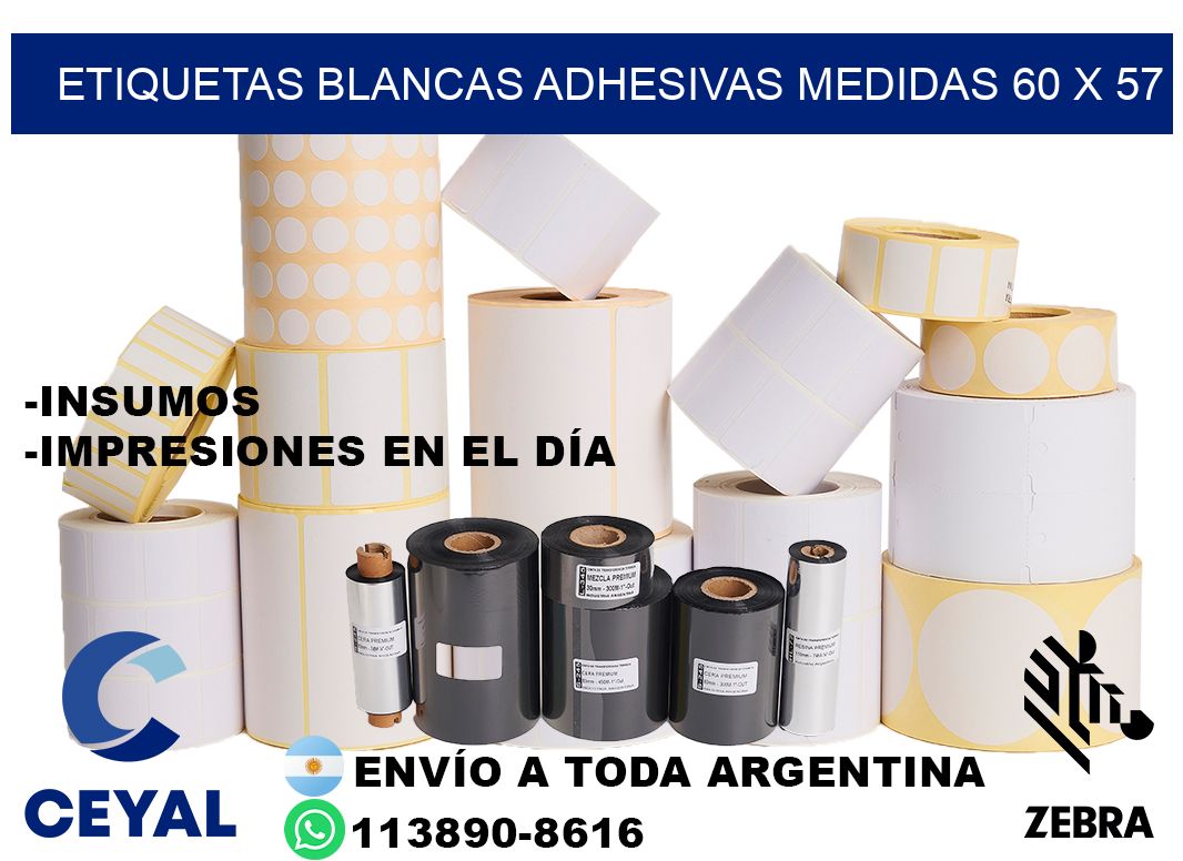 etiquetas blancas adhesivas medidas 60 x 57