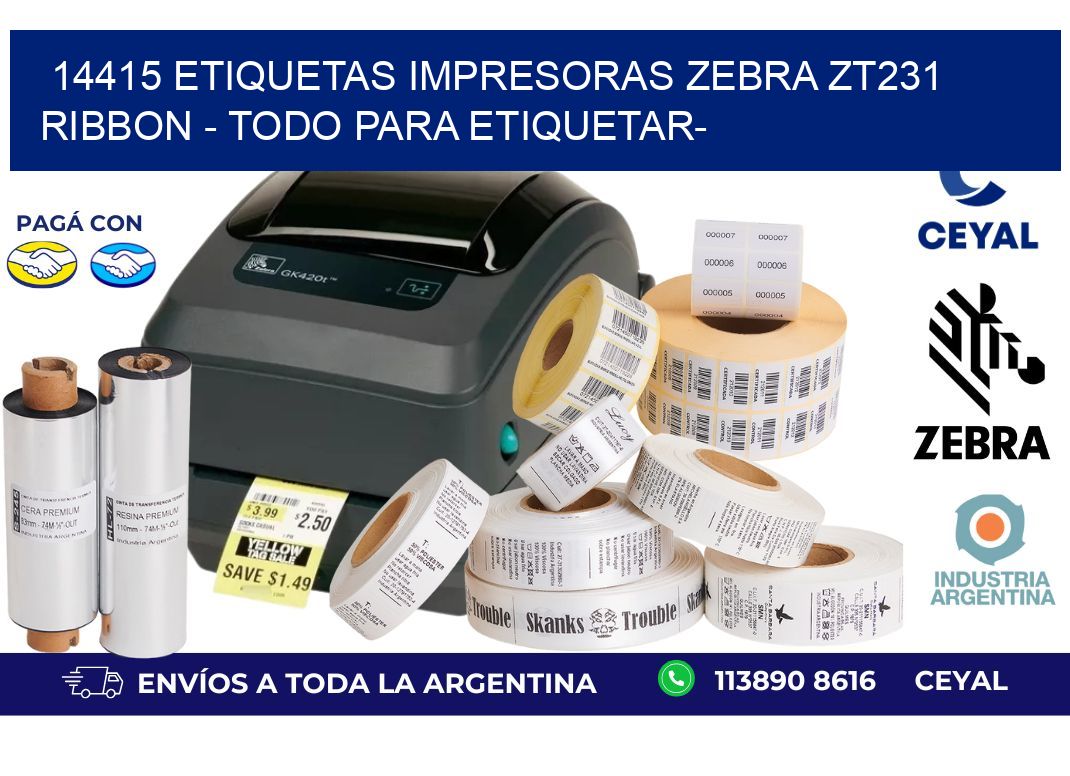14415 etiquetas impresoras zebra zt231 ribbon - Todo para Etiquetar-