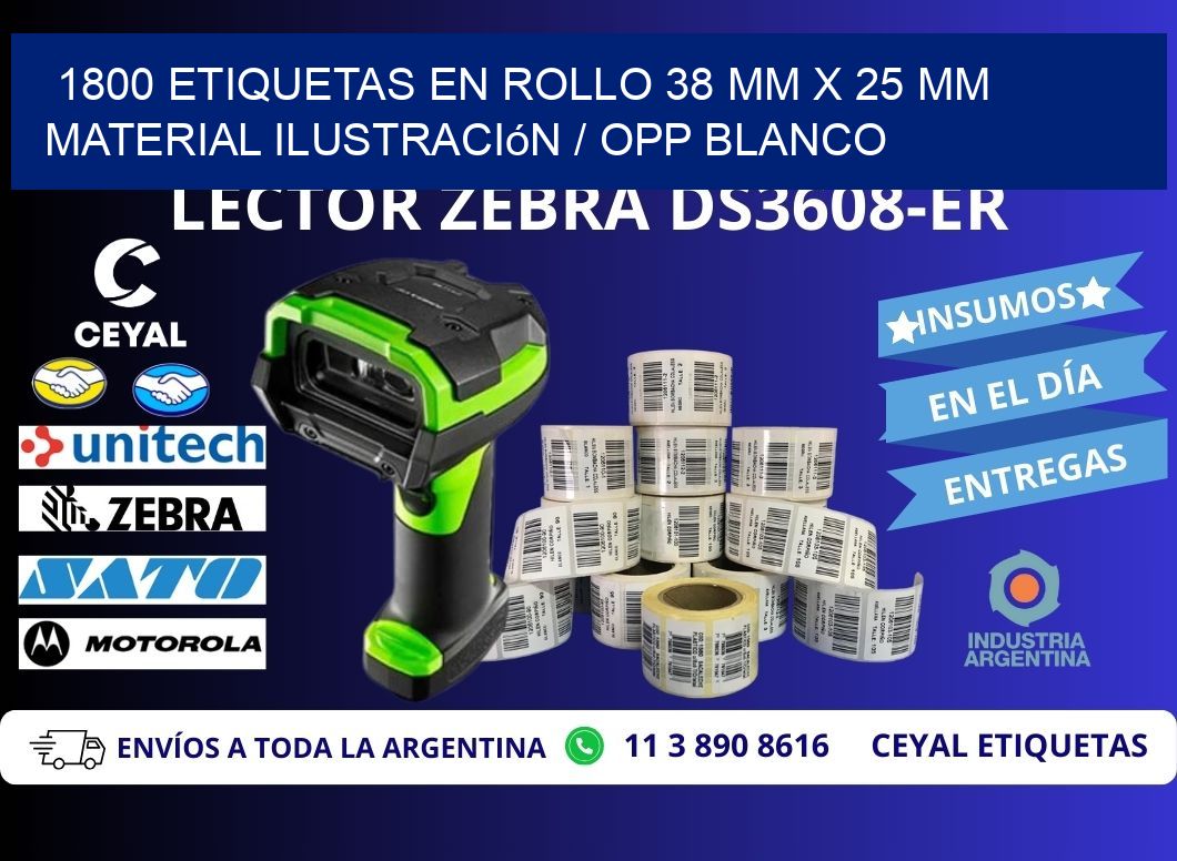1800 Etiquetas en rollo 38 mm x 25 mm material Ilustración / OPP Blanco