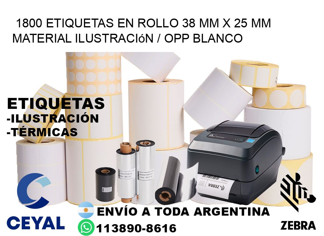 1800 Etiquetas en rollo 38 mm x 25 mm material Ilustración / OPP Blanco
