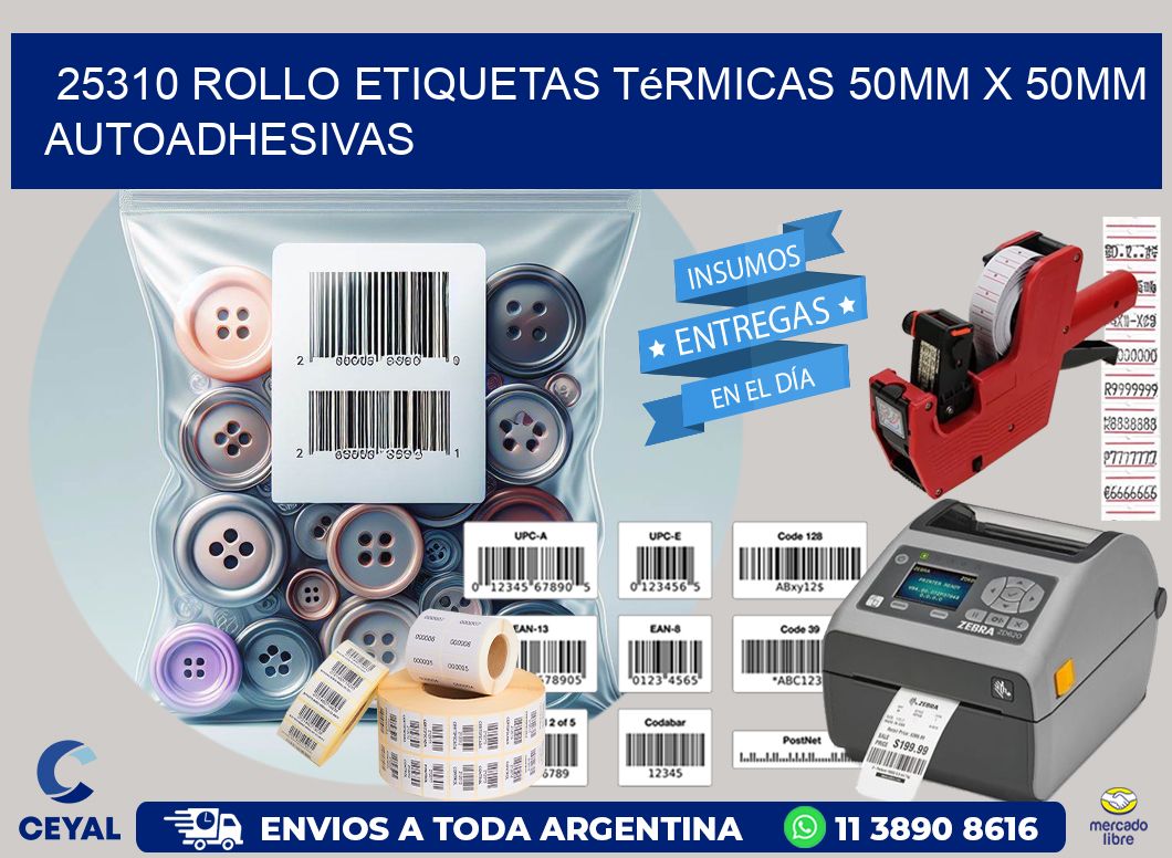 25310 Rollo Etiquetas Térmicas 50mm X 50mm Autoadhesivas