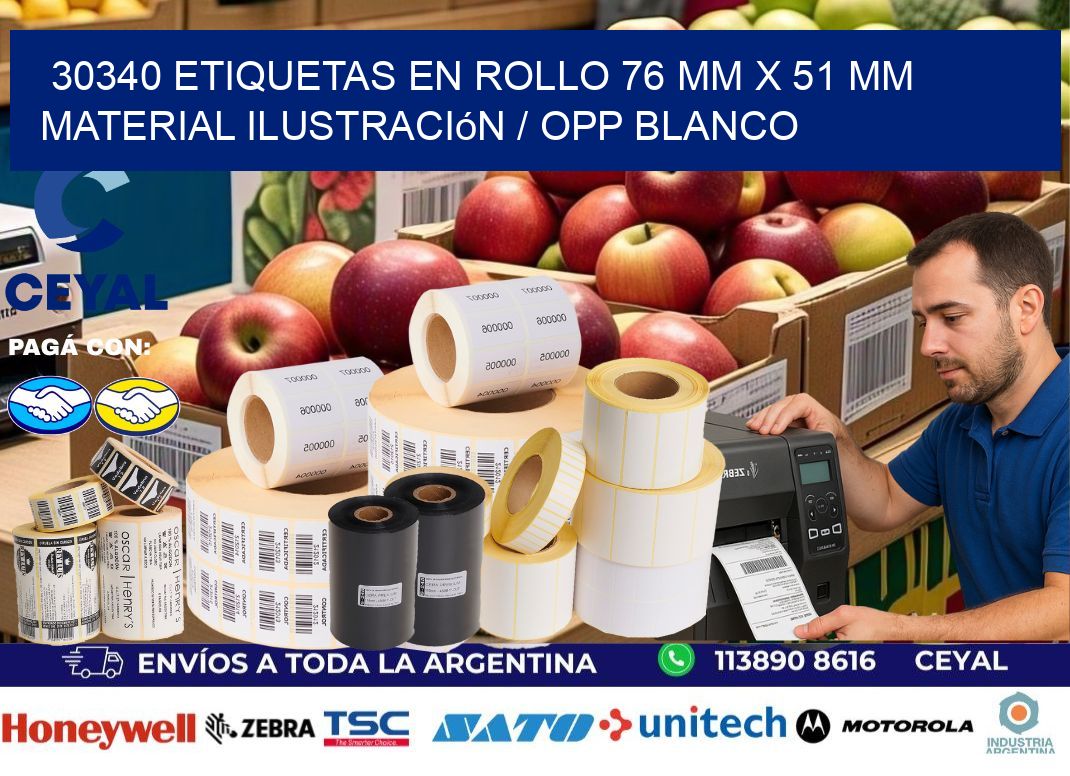 30340 Etiquetas en rollo 76 mm x 51 mm material Ilustración / OPP Blanco