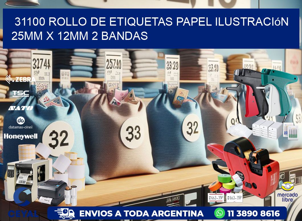 31100 Rollo de Etiquetas Papel Ilustración 25mm x 12mm 2 Bandas