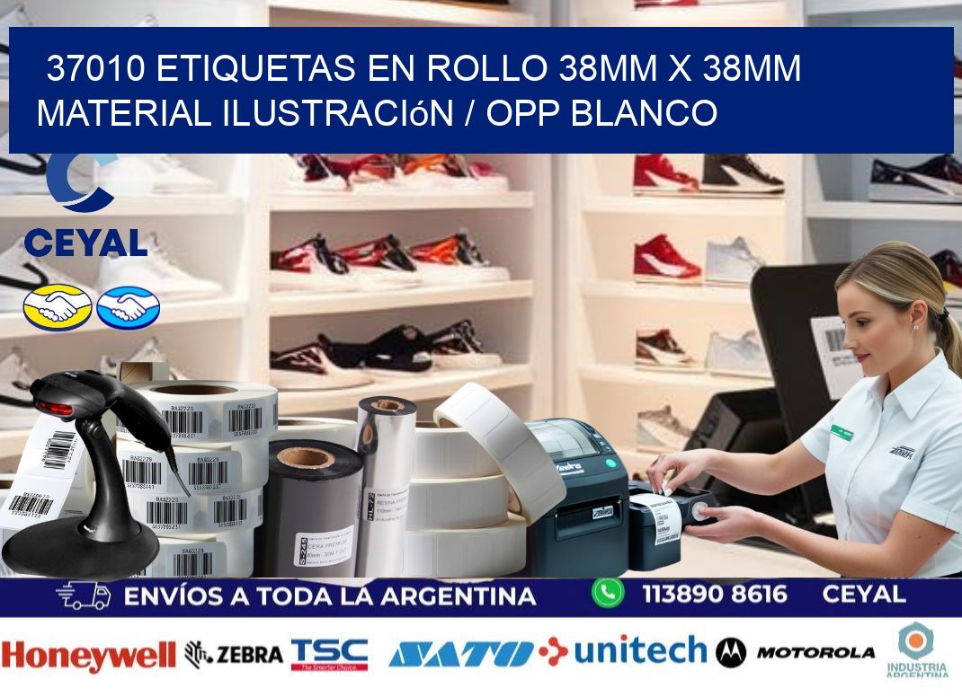 37010 Etiquetas en rollo 38mm x 38mm material Ilustración / OPP Blanco